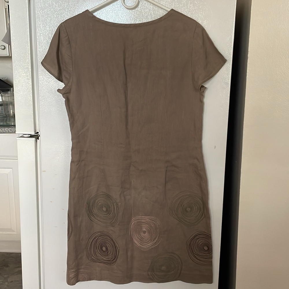 Boden Size 8‎ 100% Linen Taupe Lined Dress with Accents - Picture 9 of 9